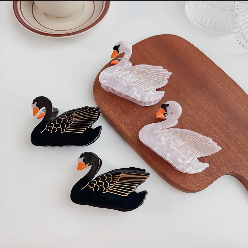 Unique Italian Acetate swan white or Black  claw clip